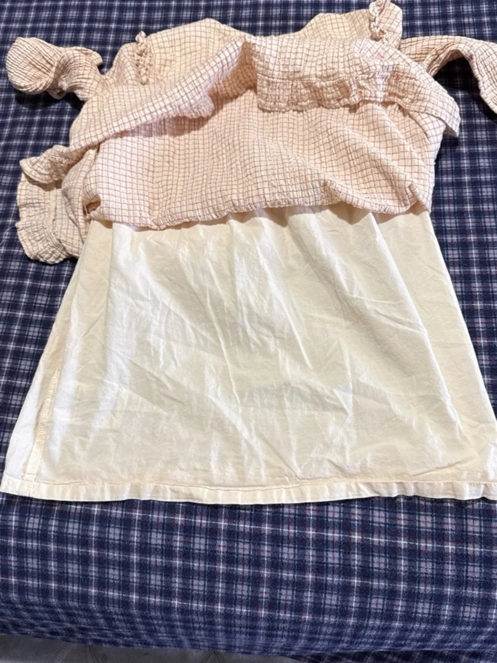 Minymo Girls' Cream Long-Sleeve Checked Casual Dress